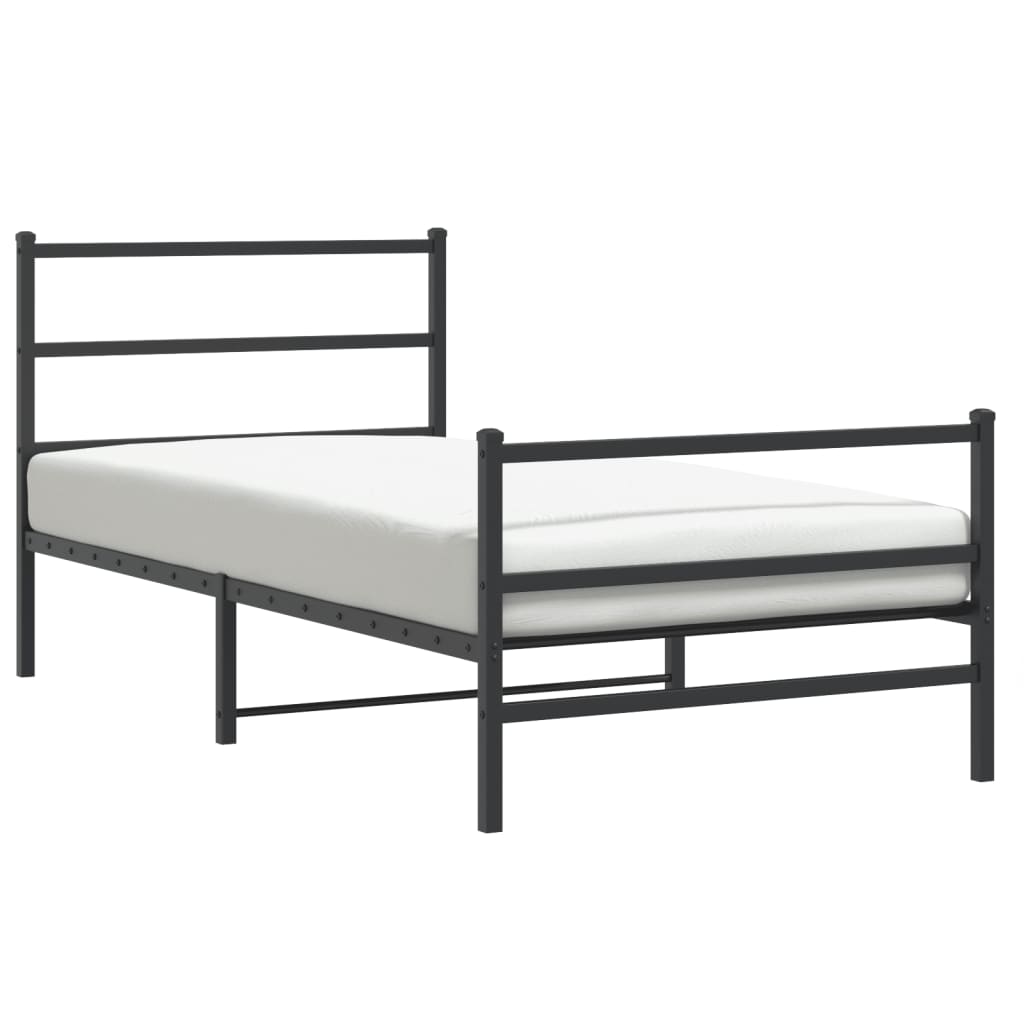 Metal Bed Frame with Headboard and Footboard Black 107 X 203 Cm
