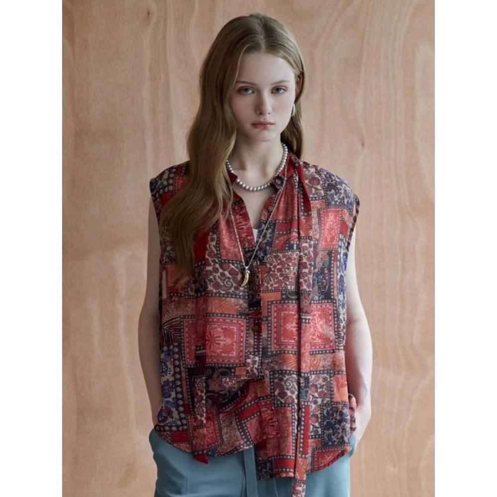 Maxza Paisley Patchwork Tie Sleeveless Blouse Zf08qb025nh