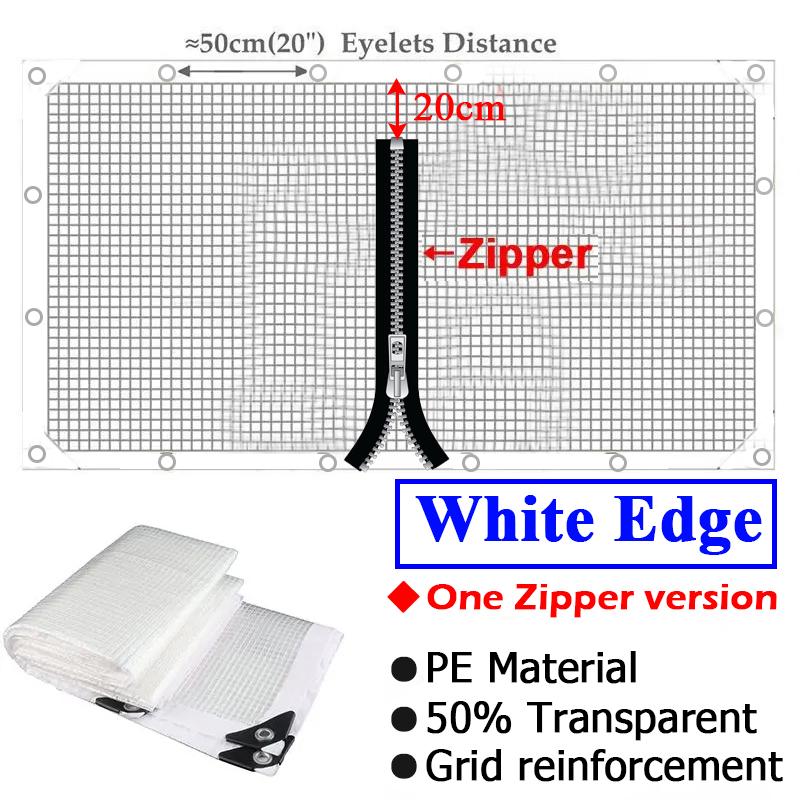 Customize Outdoor Transparent Tarpaulin PE Grid Rainproof Cloth with Zipper Patio Pergola Tarp Curtain Lightweight Zipper Tarp (as the picture,W1mxH1m)