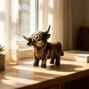 Warm Rustic Interior Ornaments Farmhouse Highland Cow Figurine, Resin Scottish Bull Statue, Durable Sculpture for Office Tabletop Ornament,