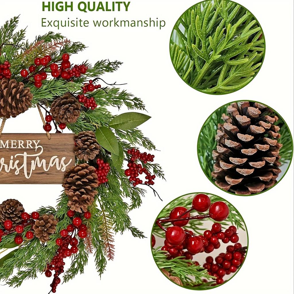 high quality20-Inch Classic Christmas Wreath with Artificial Pinecones & Berries - "Merry Christmas" Festive Door Decor for Indoor/Outdoor Holiday