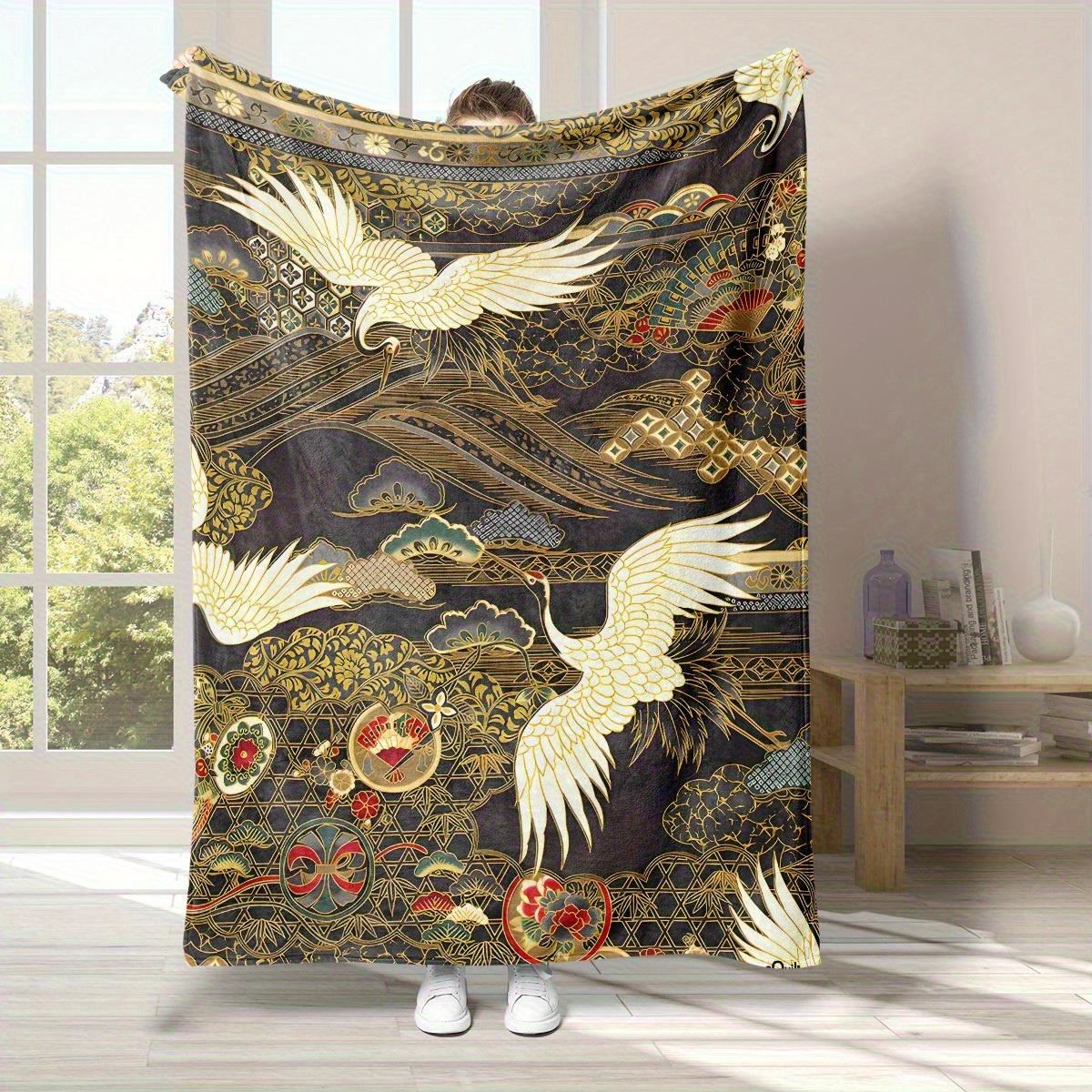 

Japanese-style koi fish theme Flannel printed blanket suitable for all seasons suitable for living room office sofa and travel 75x90cm
