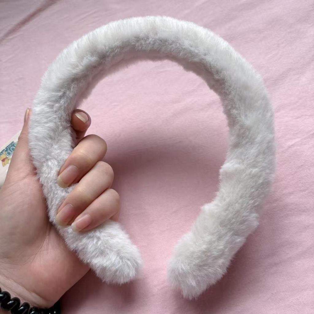 TikTok Style Plush Faux Rabbit Fur Headband for Women - Cute, Wide Base Hair Accessory for Face Washing