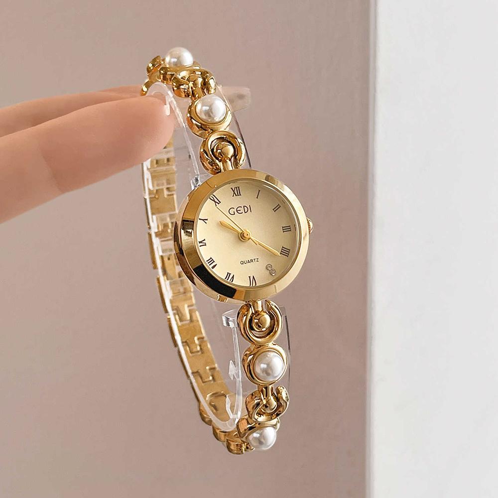 GEDI Elegant Luxury Woman Watch Fashion Pearl Bracelet Small Dial Quartz Women's Wristwatch For Daily Wear Holiday Gift