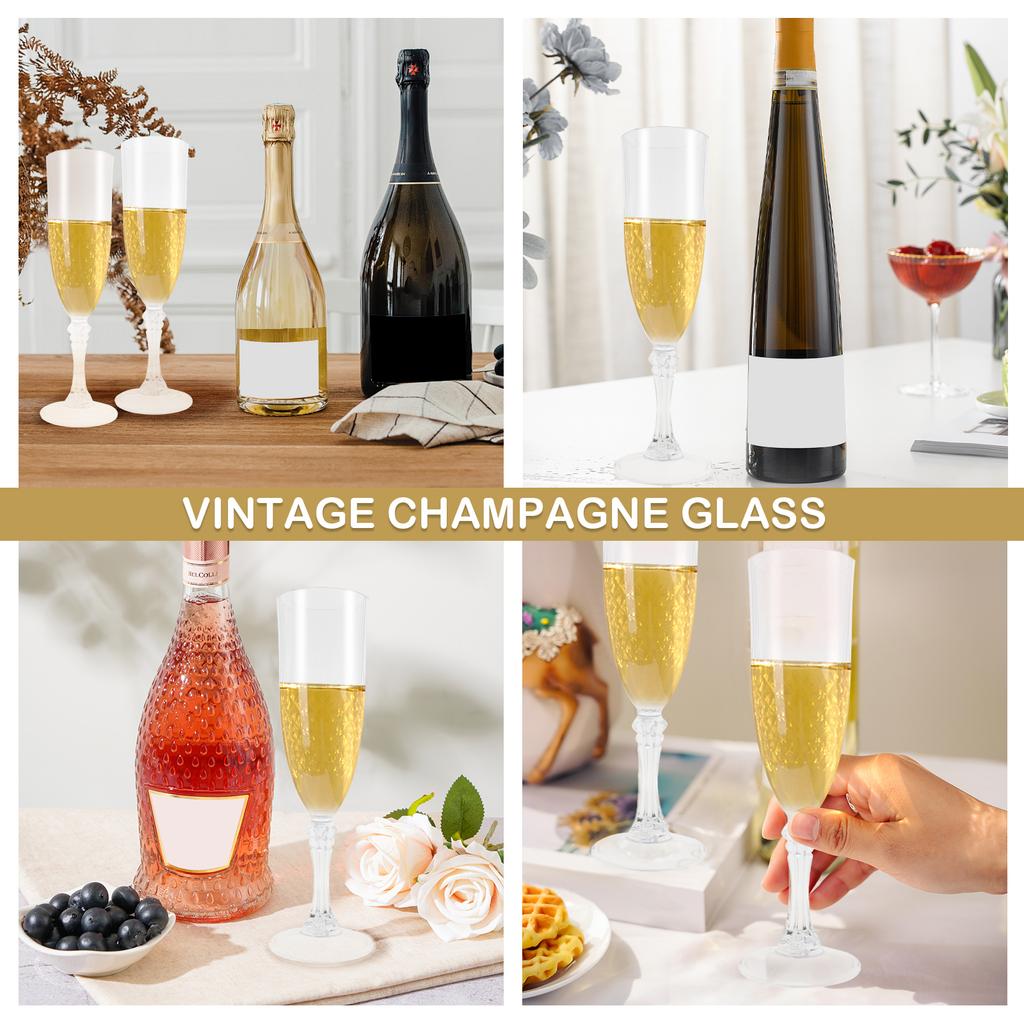 12pcs Champagne Glasses Flutes 207ml Plastic Champagne Flute Wine Goblet Unbreakable Flat Bottom Goblet for Party Picnic Wedding