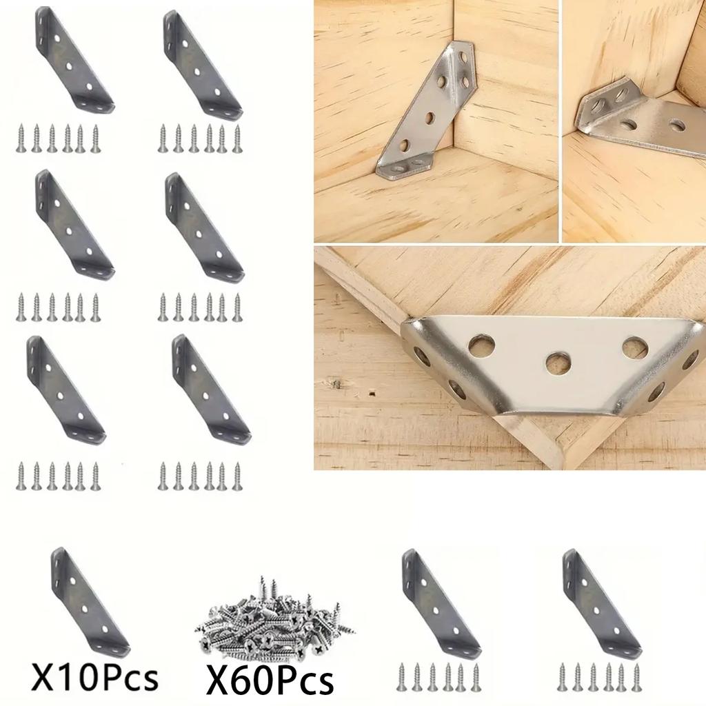 Three Types of Stainless Steel Corner Brackets for Quick Connection and Reinforcement of Furniture, 10 Pieces of Corner Brackets