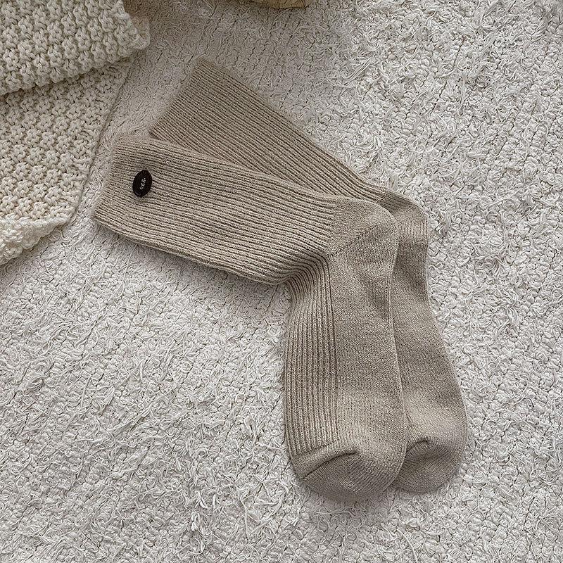 Egg Socks Wool Warm Solid Color Striped Mid-Leg Socks Korean Button Retro Versatile Cashmere Socks