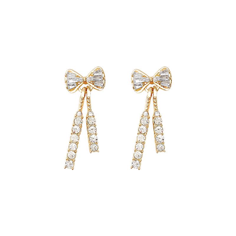 Sterling Silver Bow Gardenia Stud Earrings - Light Luxury Korean Style