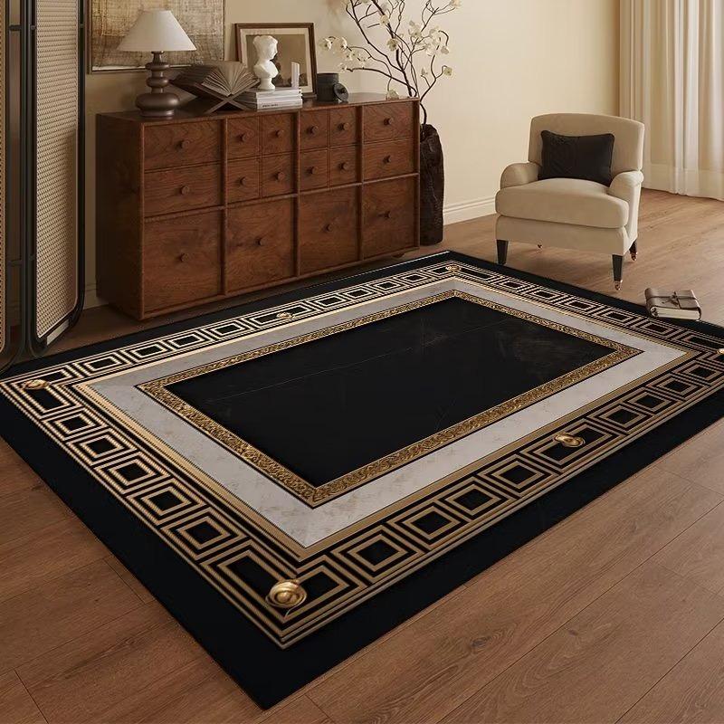 Modern Luxury Carpet Living Room Decor Non-slip Coffee Tables Geometric Foot Mat Large Black Gold Area Decoration Bedroom Rug