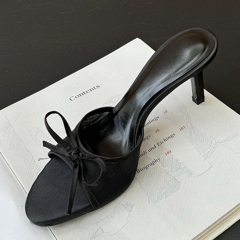 

Fashion Female Pumps Leopard Print Ladies High Heels Slides Shoes Fashion Butterfly-Knot Footwear Women Heels Shoes Slippers Big Size 5 чёрный