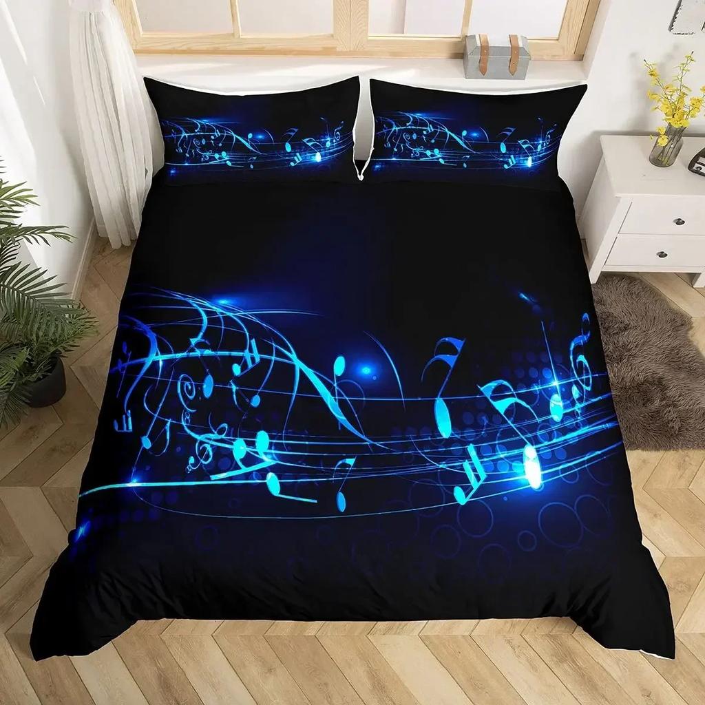 3Pcs Music Bedding Set Piano Keyboard Music Note Duvet Cover Queen Size Bed Linen Guitar Polyester Bedding Sets