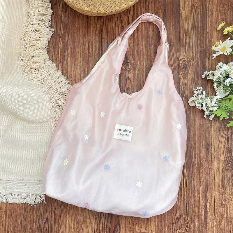 Bestickte Tragetasche Chiffon Unifarbene Blumen-Umhängetasche Große Kapazität Koreanischer Stil Leinwand-Achseltasche Für den Weg zur Arbeit