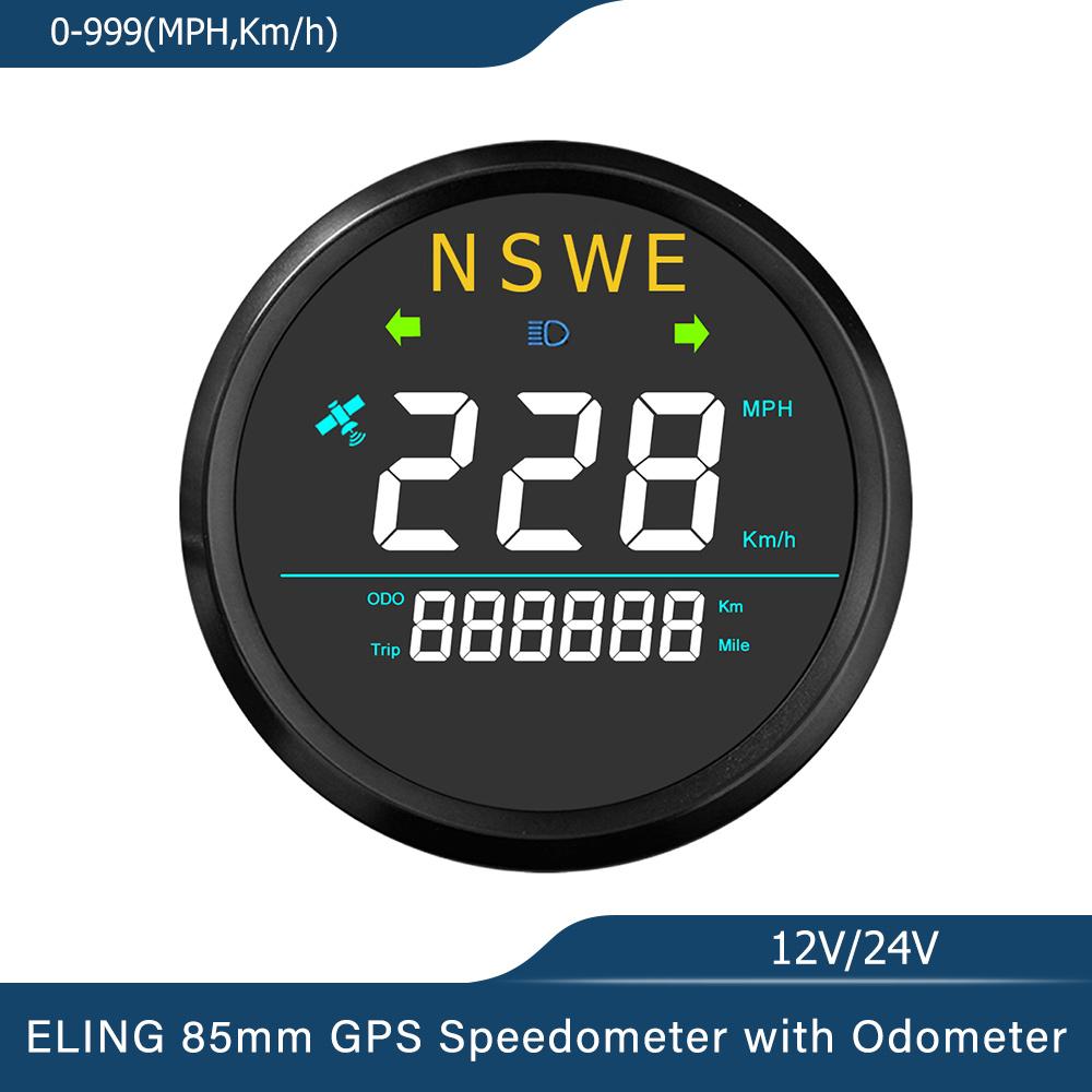 ELING 85mm Universal Digital GPS Speedometer 0-999 (MPH, Km/h) for Car Truck RV with Backlight GPS Antenna 12Volt 24V