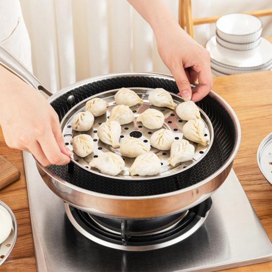 Stainless Steel Round Steamer Rack with Detachable V-Shaped Stand for Steamer Cooking Stackable Vegetables Dumplings Fish Seafood Versatile