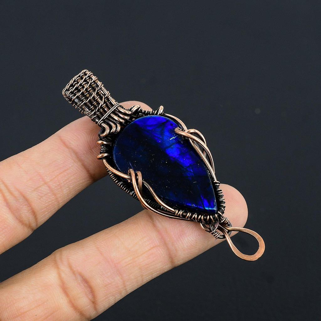 Blue Flash Labradorite Handmade Pendant,  Gemstone Jewelry, 999 Copper Wire Wrapped Pendant Jewelry, For Gift