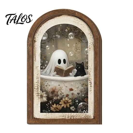 Halloween Entryway Decor Ghost Arch Wooden Sign, Cute Table Rustic Farmhouse Decoration Shelf Decor, Decorative Wall Art for Mantel Living Room