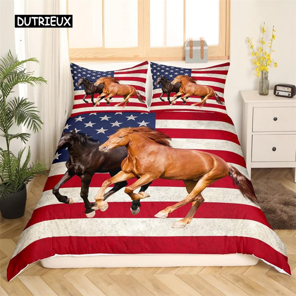 American Flag Duvet Cover Retro USA Flag Bedding Set For Kids Boys Teens Men Stars Red Stripes For Bedroom Decoration Women Men