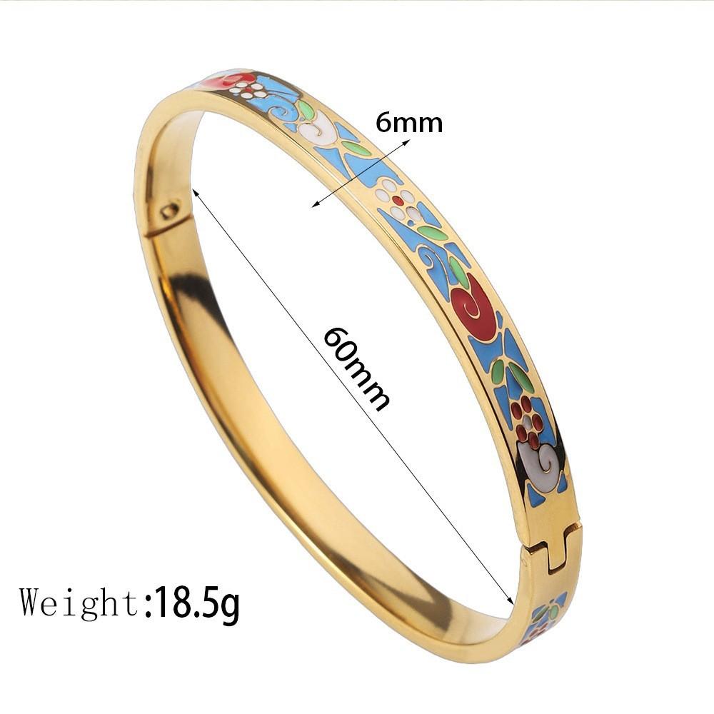 Hot Selling Stainless Steel Enamel Painted Bracelet 18K Gold Plated Women's Vintage Personalized Drip Oil Bangle for Women Gifts