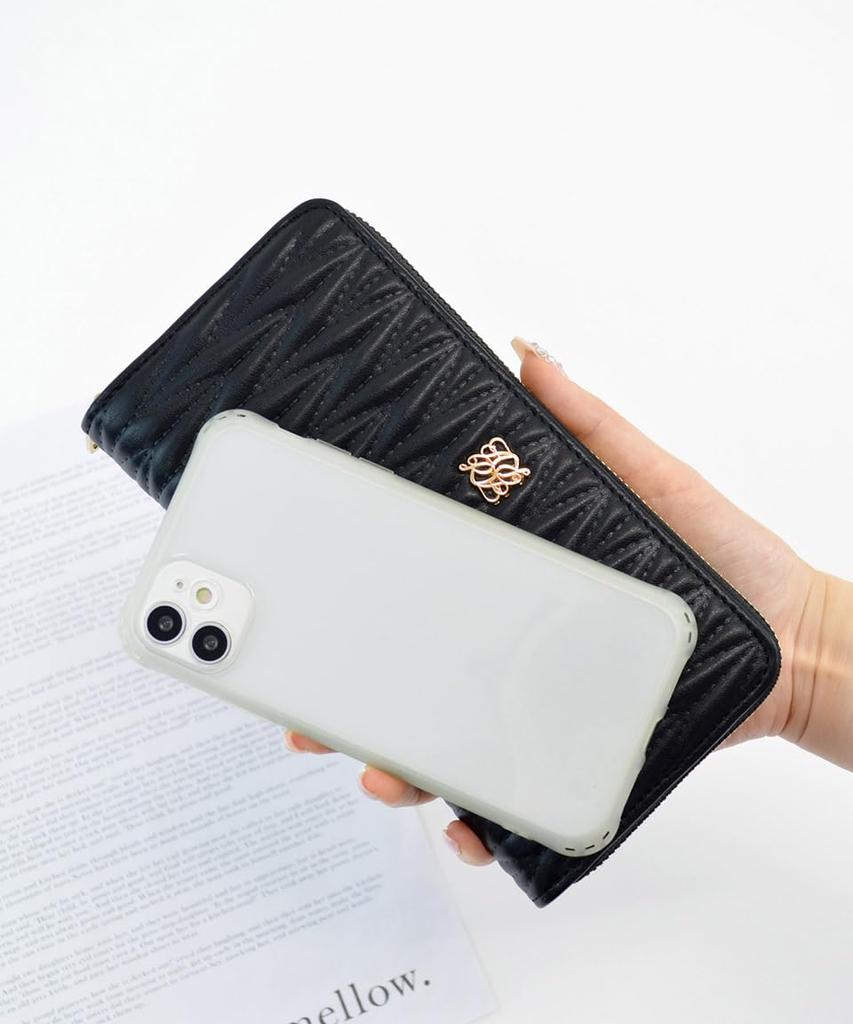 Blue Long Coin Bill Card Large Rosia [Altorose] Wallet, Purse, Purse, Compartment, Slots, Capacity, L-shaped Zipper, Quilted, Cute, 332976-24