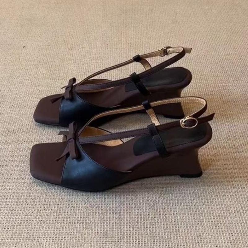 Wedges Women Sandals Bow Heeled Shoes Summer Designer Woman's Slippers New 2025 Party Dress Brand Sandalias De Mujer