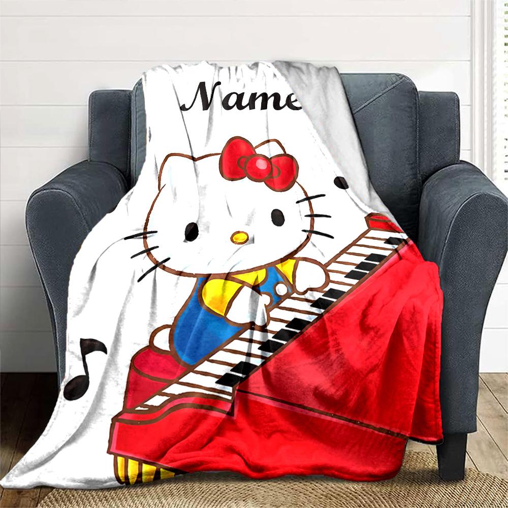 Customizable HelloKitty5 Throw Blanket – Personalized Name, All-Season Cozy Snug Blanket, Machine Washable, Personalized Blanket