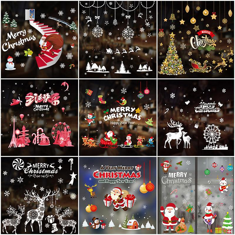 2020 Christmas Merry Window Wall Sticker Decals Snowflake Santa Claus Decor Xmas