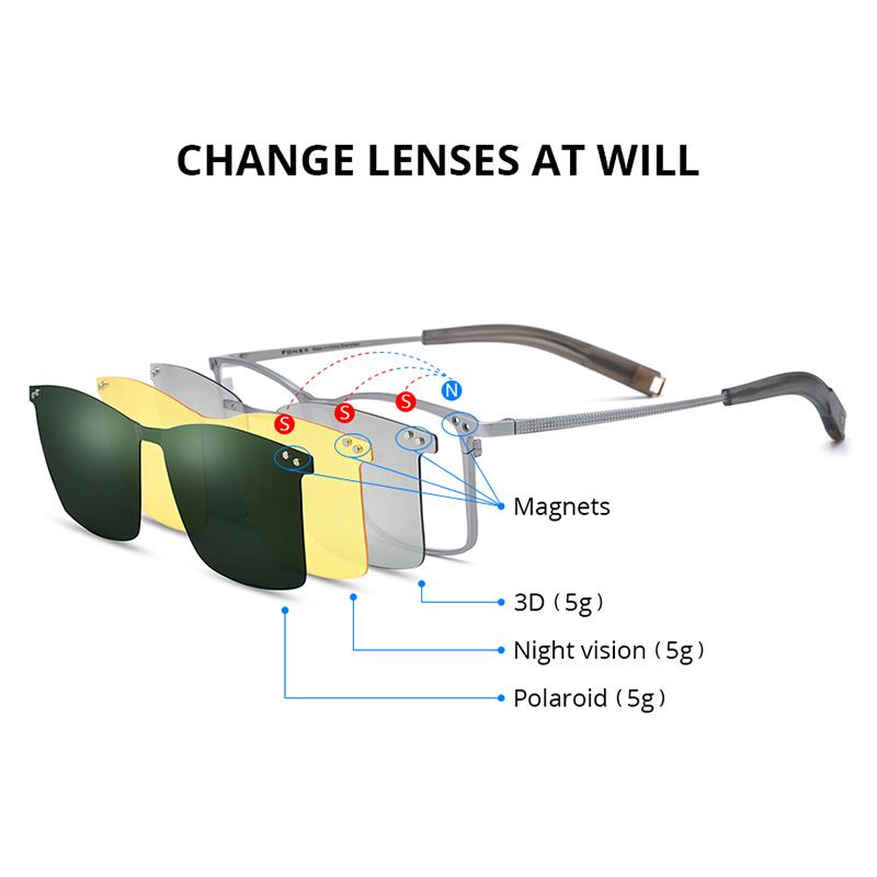 FONEX Titanium Prescription Glasses Custom Myopia Optical Eyewear Men Square Magnet Eyeglasses 3D Night Vision Polarized 85760