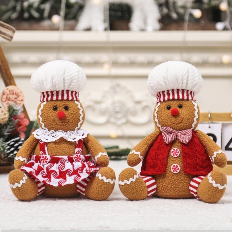 Desktop Display: Gingerbread, Seated Couple Statue, Cartoon Christmas Decoration, Holiday Character Decoration