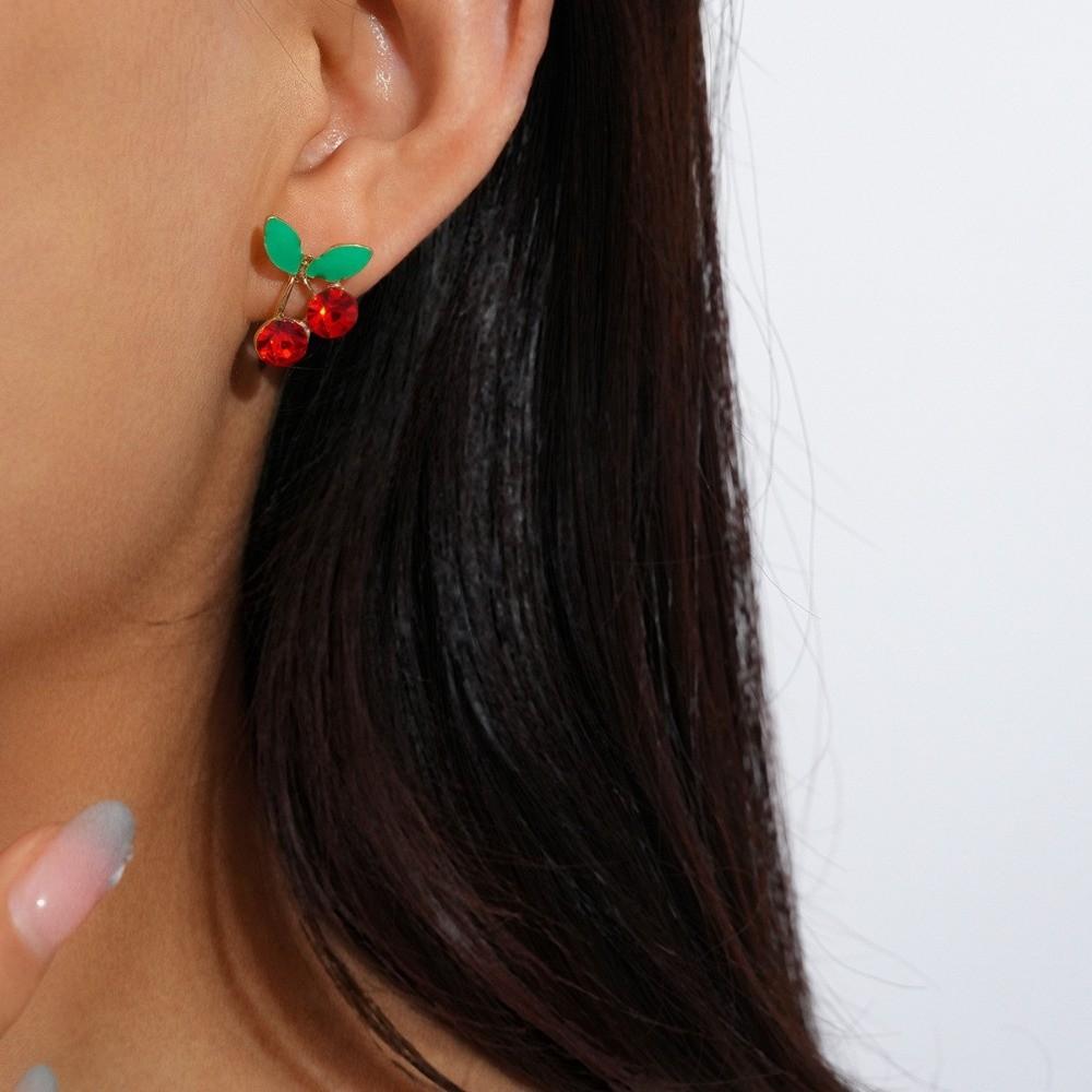 Orange Cherry Fruits Studs Earrings Crystal Rhinestone Small Fruits Ear Stud Daily Wear