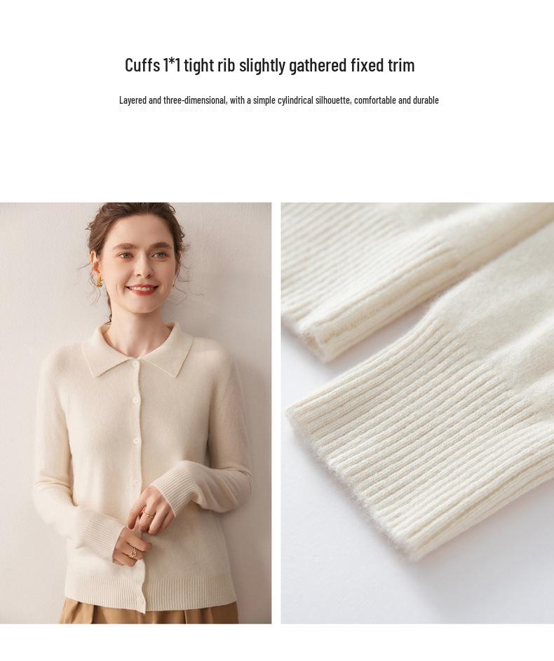 2025 Autumn/Winter Women's Cashmere Polo Collar Long Sleeve Loose Knit Cardigan Sweater