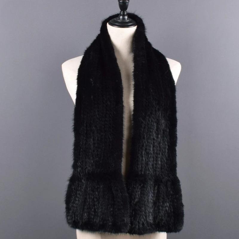 Winter Natural Mink Fur Scarf For Women Long Style Lady Genuine Fur Neckerchief Handmade Knitted Really Mink Fur Scarves