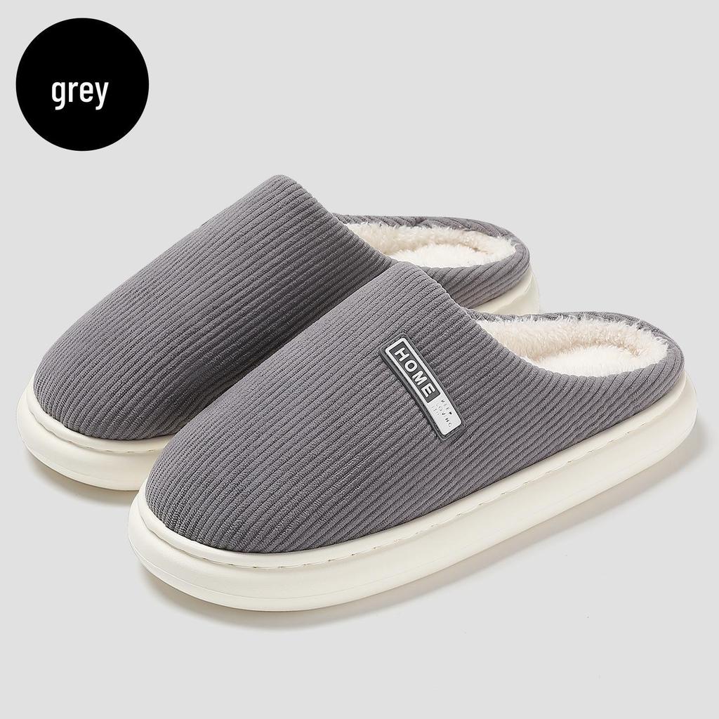 Thick-Soled Cotton Slippers: Women’s & Men’s Plush Non-Slip Closed-Toe Indoor Footwear for Autumn & Winter