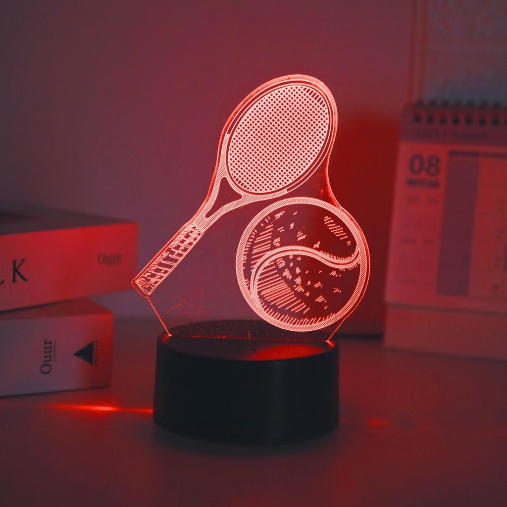 Novelty Tennis 3D Night Light, Creative Desktop Room Bedroom Decoration Atmosphere Light, Gift for Sports Enthusiasts