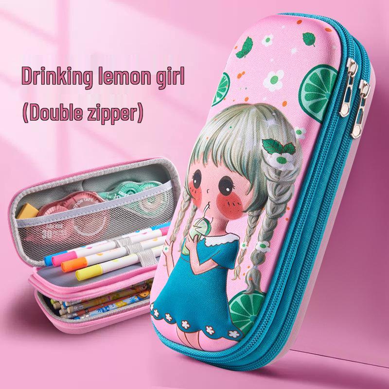3D Cartoon Double-Layer Pencil Case for Kids - Large Capacity Zipper Bag for Boys and Girls