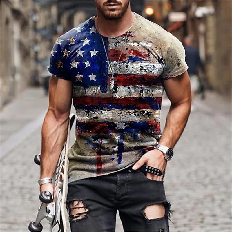 4th of July 2026 250th Memorial Day Men's Patriotic Patriot Graphic 3D Print American Flag Veteran Crew Neck Short Sleeve T-Shirt