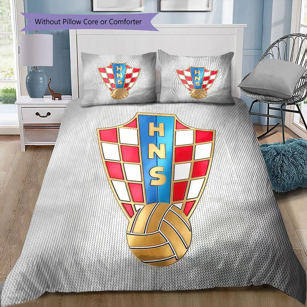 Croatia National Football Team Pattern Bedding Home Decoration Birthday Gift ( 1 Duvet Cover + 2 Pillowcase, Without Core),fan Merchandise.
