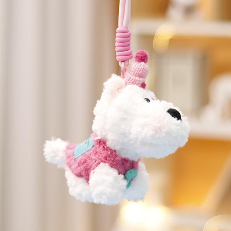 

West White Highland Terrier Plush Keychain Pendant Dog Toy Doll Gift Decoration Rose Red