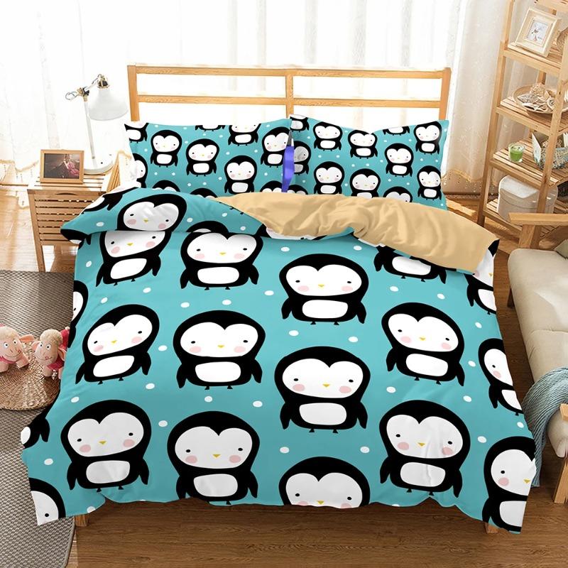 HD Penguin Cute Cartoon Duvet Cover Sets With Pillowcases Super Soft Comfortable Bedding Set Child Bedset Lovely Roupa De Cama