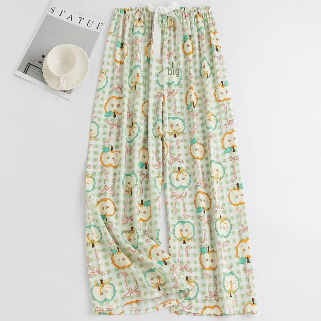 Women's Floral Cotton Silk Pajama Pants, Mosquito Repellent, Outdoor & Home Wear, Plus Size, Lightweight Summer Style.