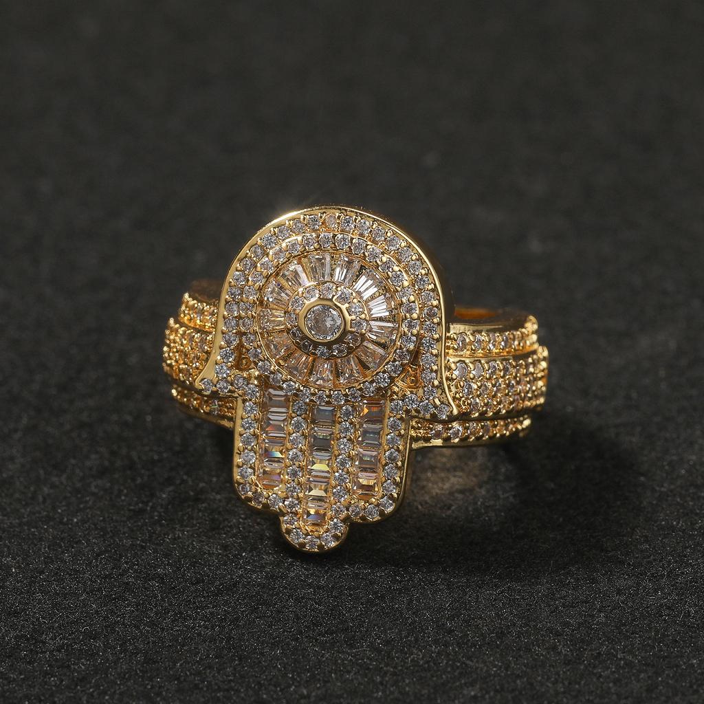 Hip Hop Gumeng Men's Zircon Ring Fashion Classic Fatima Palm Ring Hip Hop Personality Jewelry Batch