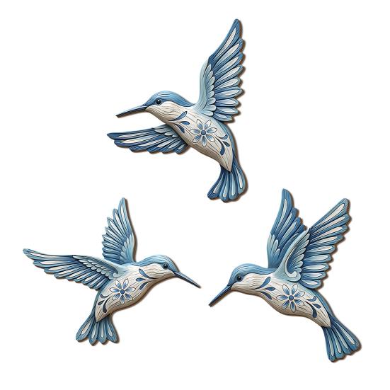 Wood Hummingbird Wall Art Vintage Flying Blue Bird Sculpture Rustic Wall Hanging Decoration for Home Bedroom Living Room Decor