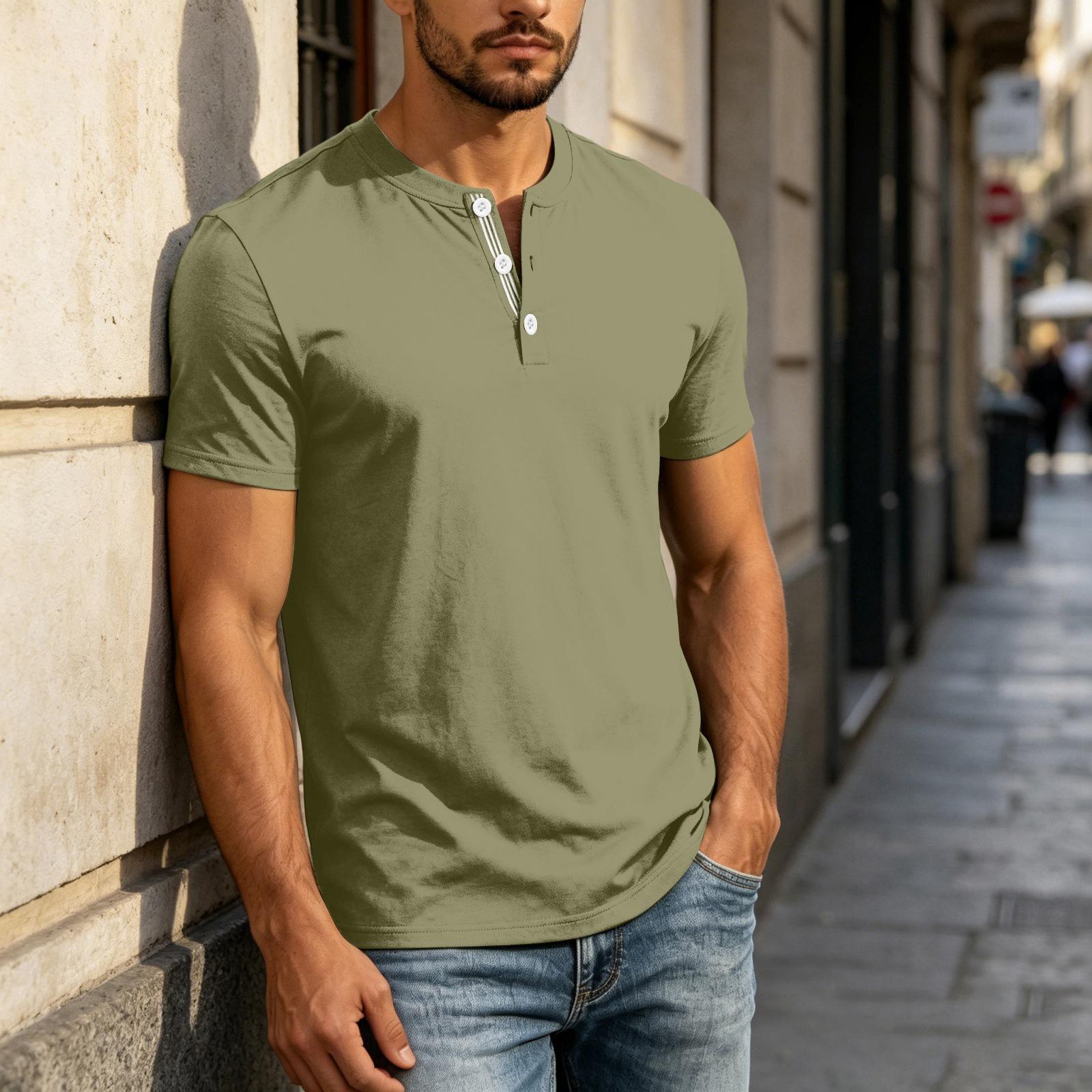 Men s Henley Neck Short Sleeve Shirt Casual Button Down Lightweight Breathable Cotton T Shirt for Everyday Wear L