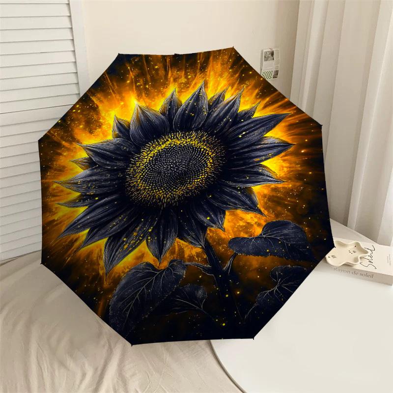 

1pc Sunflower Golden Automatic Open/Close Umbrella Compact Folding Umbrella with 8-Rib Shaft for Women/Men, Elegant Birthday1327S