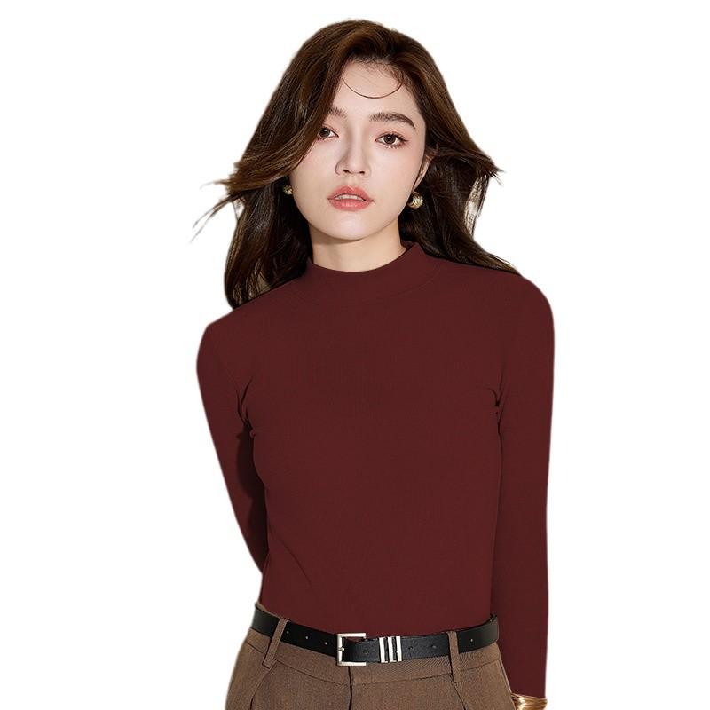 Women's Cashmere Slim Fit Half Turtleneck Long Sleeve Top for Autumn/Winter