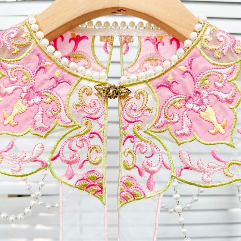 Traditional Chinese Embroidered Flower Cloud Collar with Tassels Polyester Comfortable for Cloth Accessory Cultural Wear