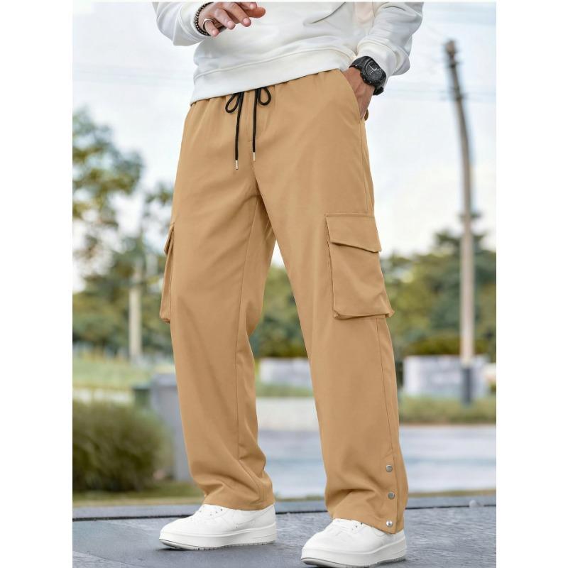 Mens Casual Loose Straight Leg Multi Pocket Cargo Trousers