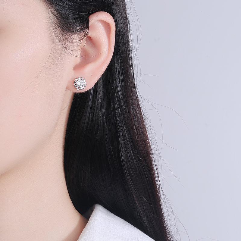 Silver Plated Snowflake Stud Earrings with 5A Zircon for Women - European, American, and Korean Fashion Jewelry