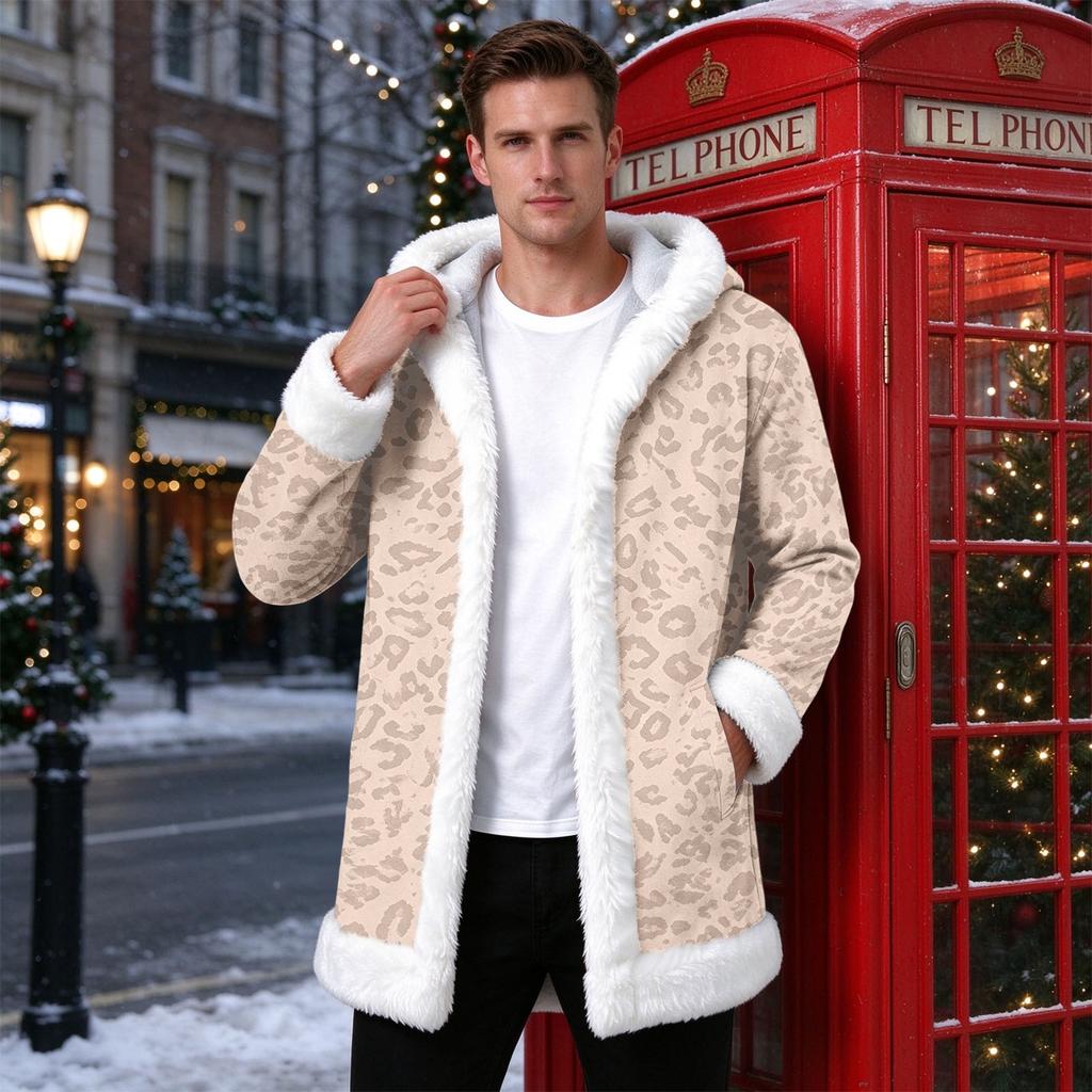 Men's Casual Leopard Print Jacket Outerwear for Fall Winter and Everyday Wear