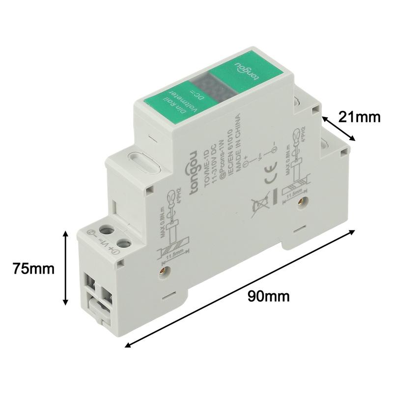 1-Way Voltage Meter DC Voltmeter 90x75x21mm 11V-310V DC For Din Rail Mount Voltage Meter LED Digital Display Detector Tools