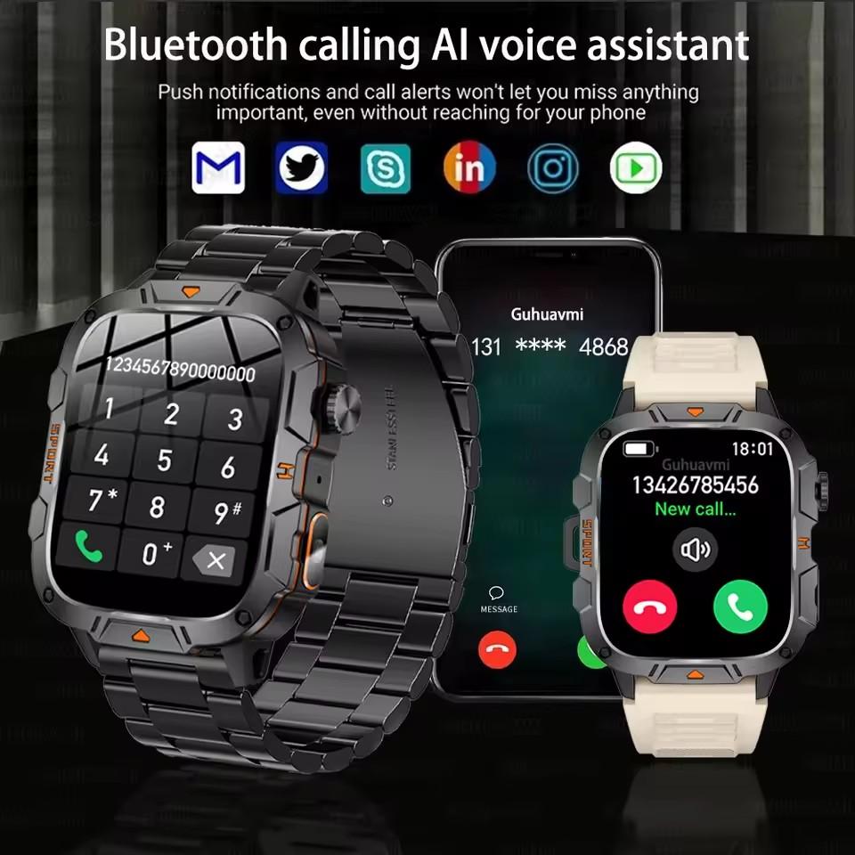 2025 New Military Grade Smart Watch Men 1.96" AMOLED Screen 5ATM Waterproof Sports Fitness Tracker BT Call Smartwatch For Xiaomi